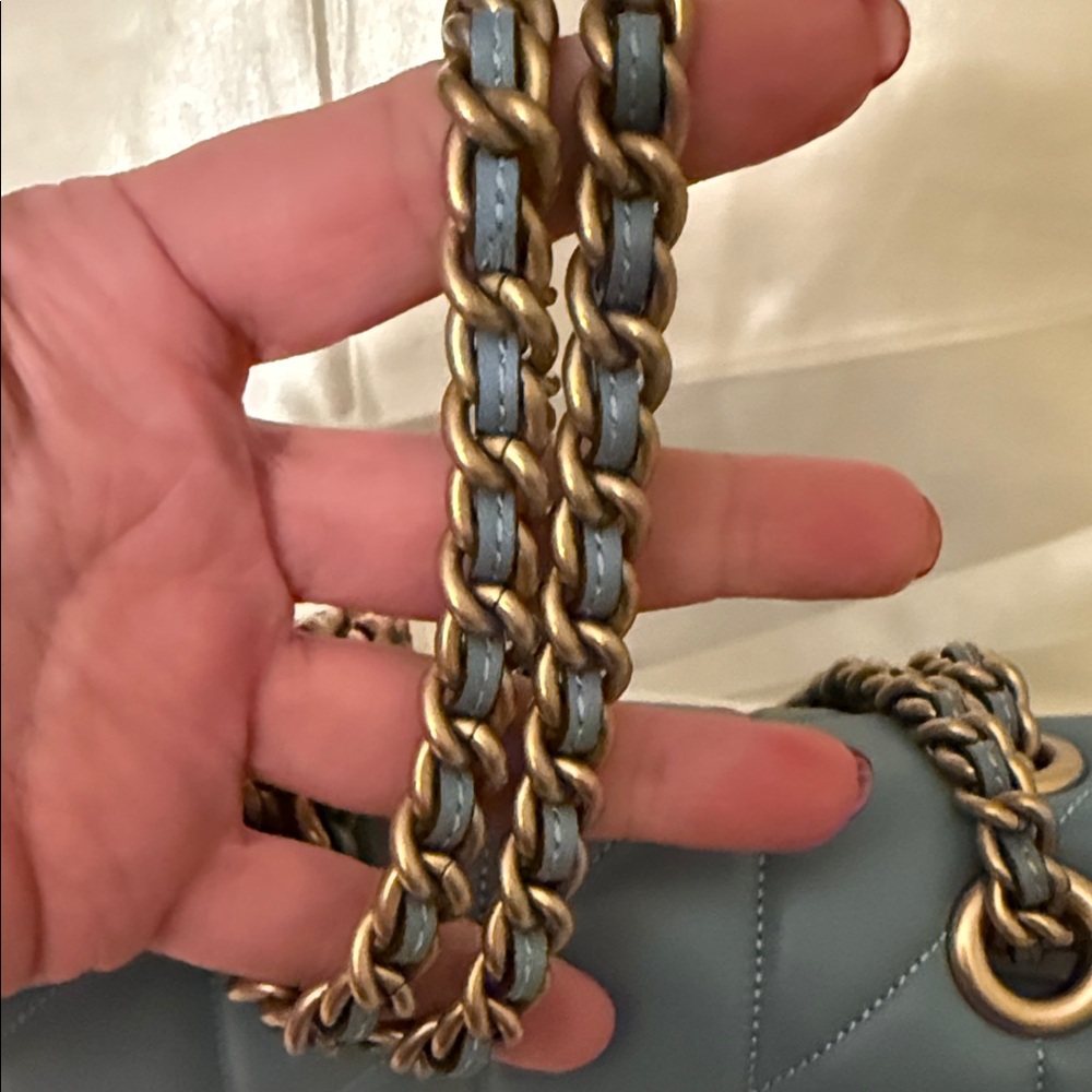 Coach Quilted Shoulder Bag in Light Blue with Gold Hardware - Picture 10 of 11